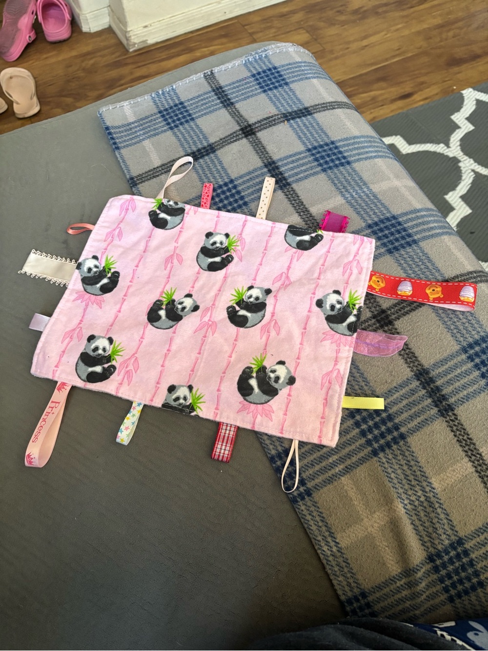 Prince Pink Panda Ribbon Sensory Tag Blanket